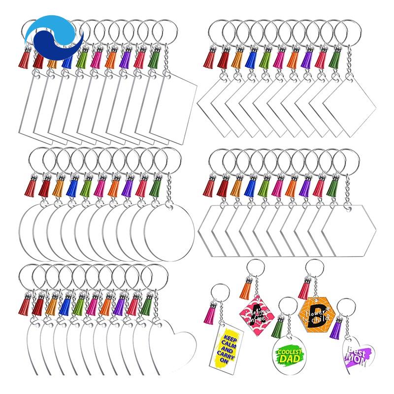 Bộ 50 Móc Khóa Trơn Bằng Acrylic Trong Suốt Với 5 Hình Dạng Khác Nhau Charms