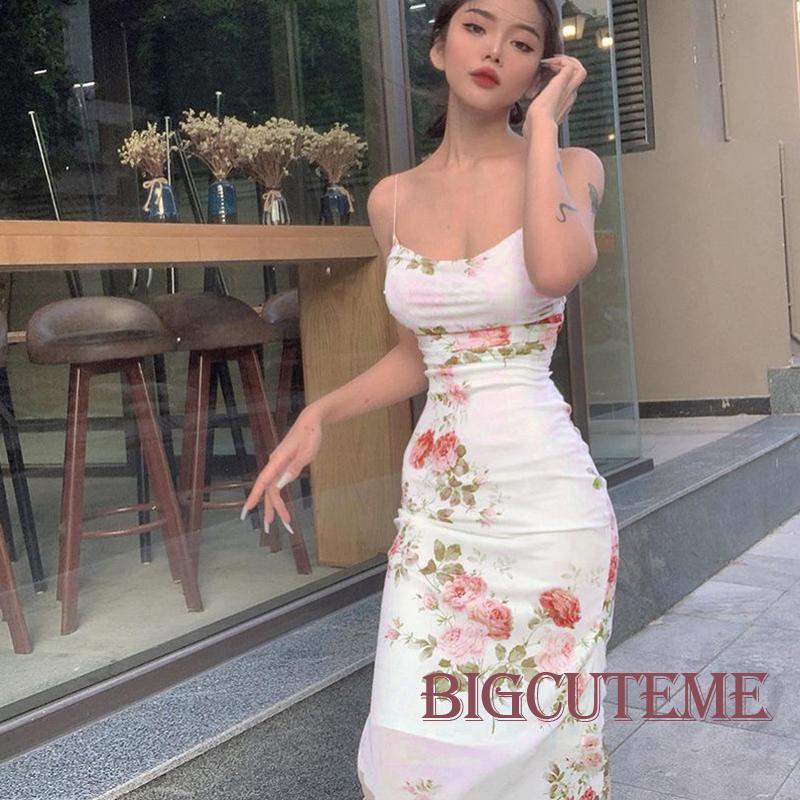 Đầm Midi Sát Nách Ôm Dáng In Họa Tiết Hoa Thời Trang Mùa Hè Cho Nữ