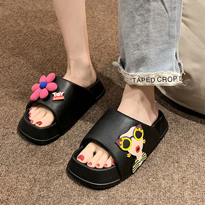 195.Dép đi trong nhà Đế Dày Mềm Mại Họa Tiết Hoạt Hình Màu Kẹo Phong Cách Hàn Quốc Cho Nữ
