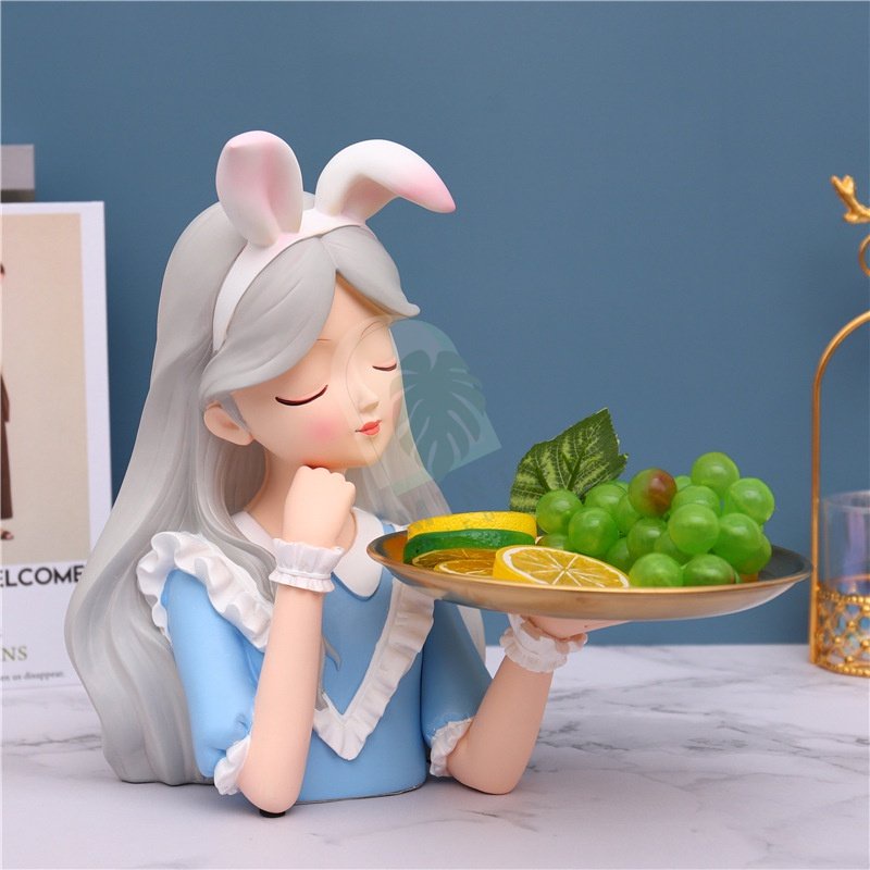 Tượng cô gái bê đĩa trang trí nhà cửa MINT DECOR khay đựng chìa khóa bánh kẹo quà tặng khai trương