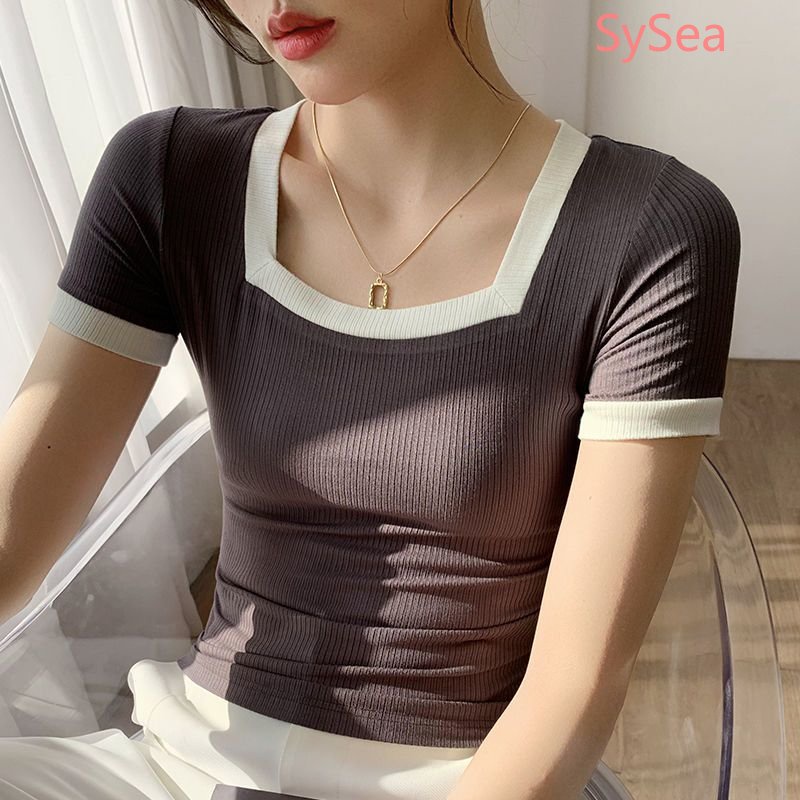 Áo Kiểu Cổ Vuông Thời Trang Mùa Hè Hàn Quốc Cho Nữ