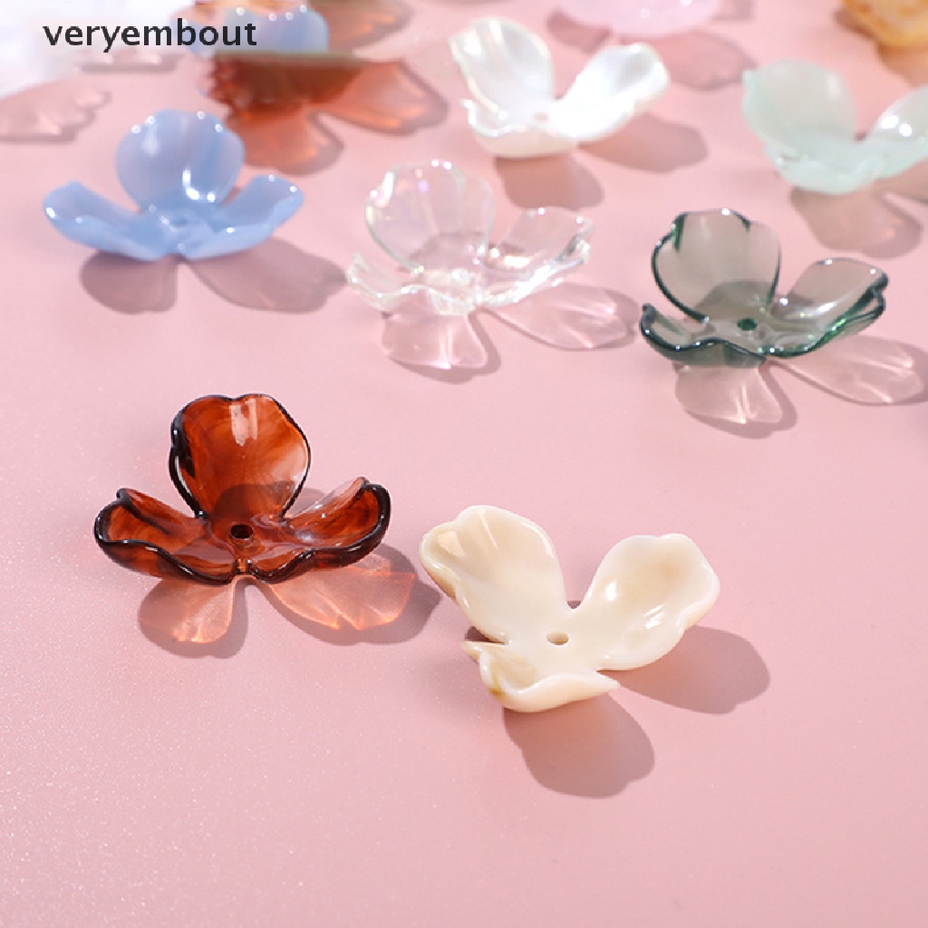 Set 10 Hạt Ngọc Trai Giả Hình Cánh Hoa Bằng Acrylic Kích Thước 39x36mm Dùng Trang Trí Quần Áo