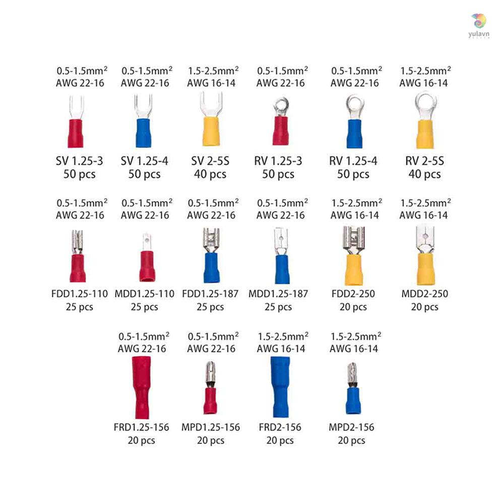 Bộ Dụng Cụ Uốn Dây Điện Cách Nhiệt AWG22-14 Kèm 500 Đầu Nối Male Và Female
