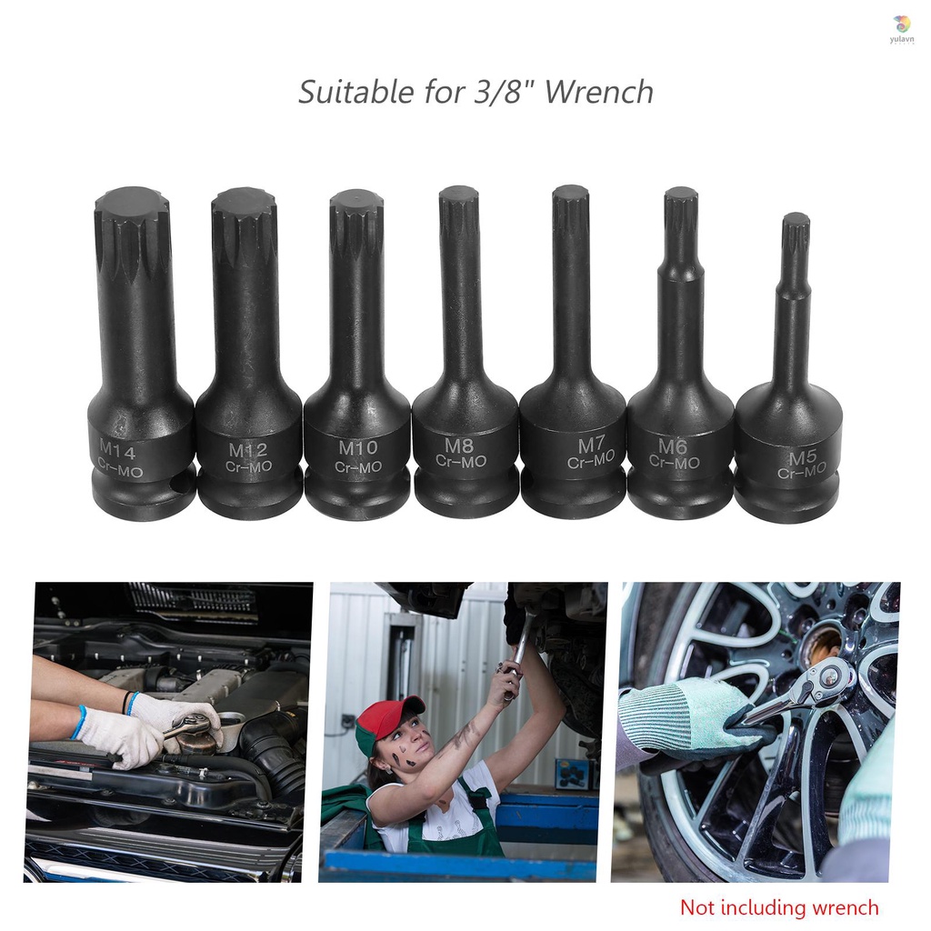 Bộ 7 Đầu Nối Vuông Bằng Thép 3 / 8-inch (5mm 6mm 7mm 8mm 10mm 12mm 14mm) XZN Cr-Mo