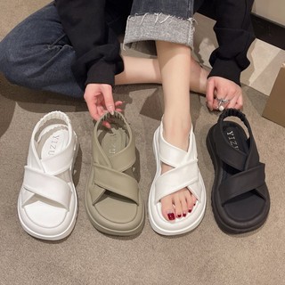 Giày sandal đế xuồng dày quai chéo thời trang mùa hè 2023 cho nữ