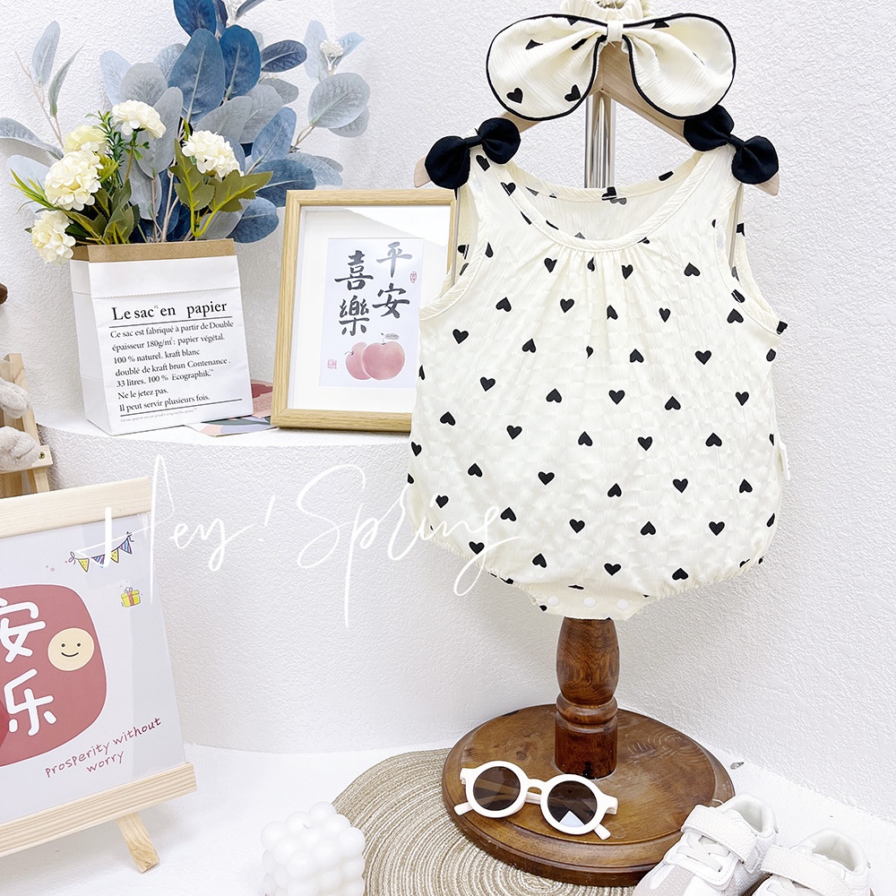Bộ Áo Liền Quần Không Tay + Băng Đô Phong Cách Hàn Quốc Dễ Thương Thời Trang Mùa Hè Cho Bé Gái 0-18 Tháng Tuổi