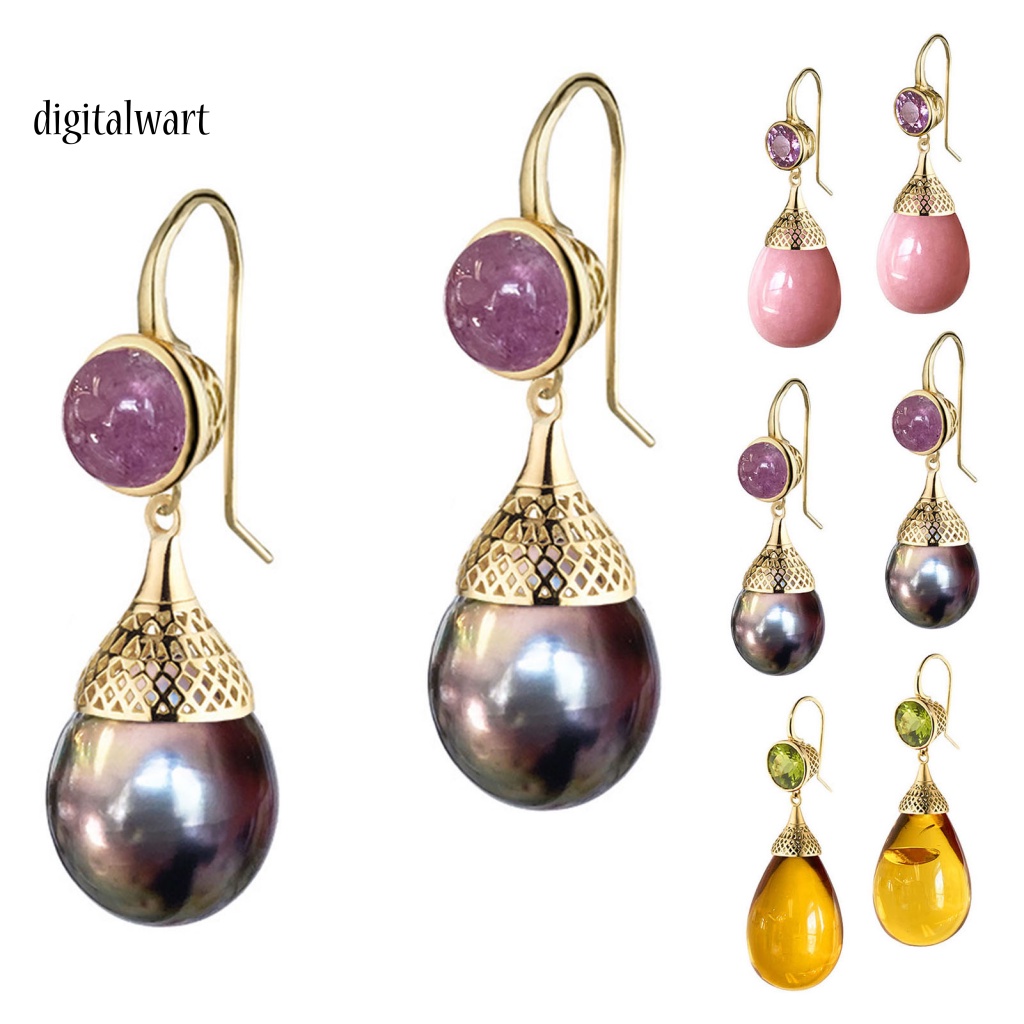 Kỹ Thuật Số| 1 Đôi Bông Tai Hình Giọt Nước Trong Suốt Đính Đá Phong Cách Retro Dành Cho Nữ