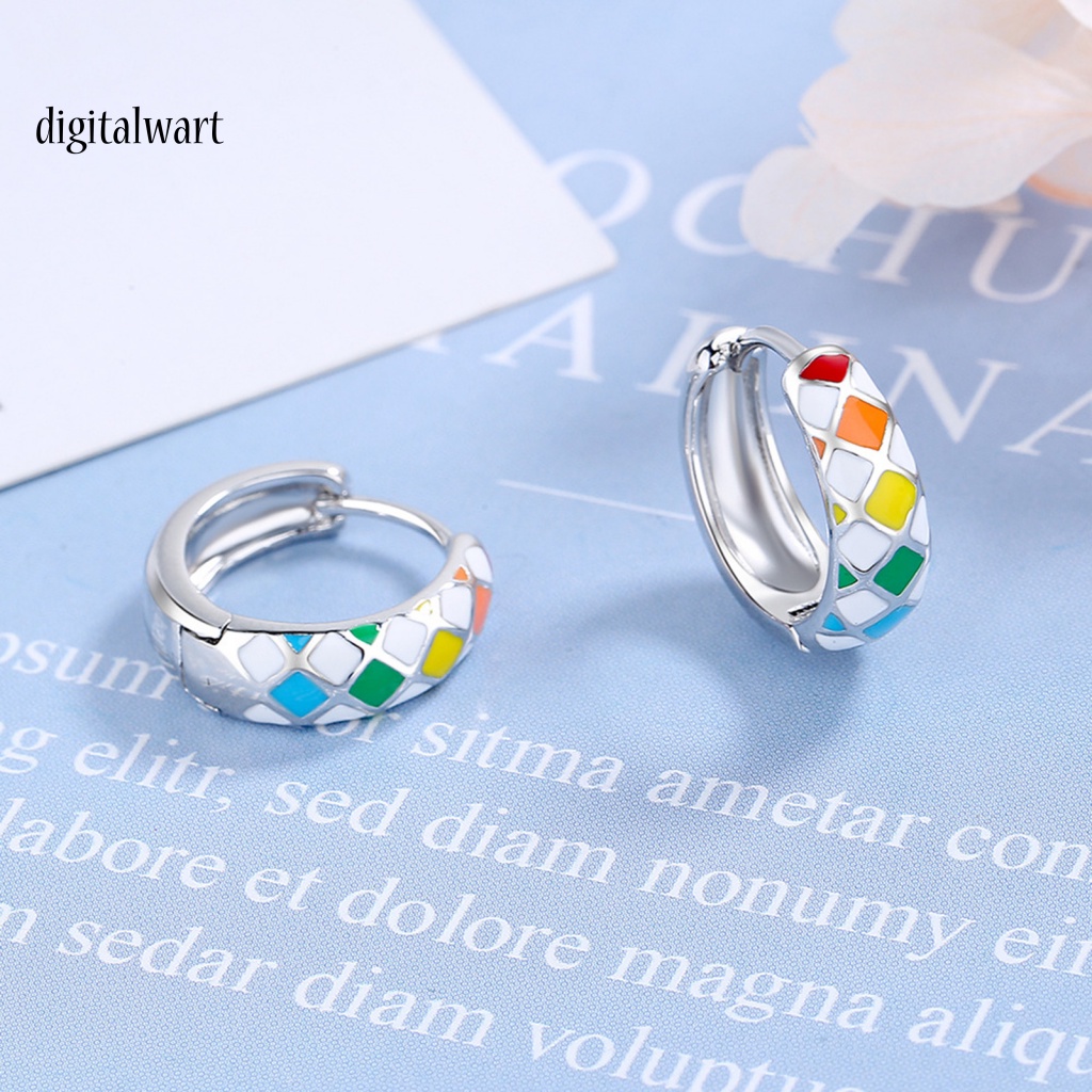 Kỹ Thuật Số| 1 Đôi Bông Tai Tròn Họa Tiết Kẻ Ô Phong Cách Hàn Quốc Dành Cho Nữ