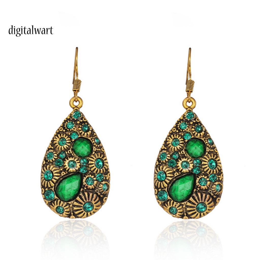 Kỹ Thuật Số| 1 Đôi Bông Tai Đính Đá Hình Giọt Nước Phong Cách Dân Tộc