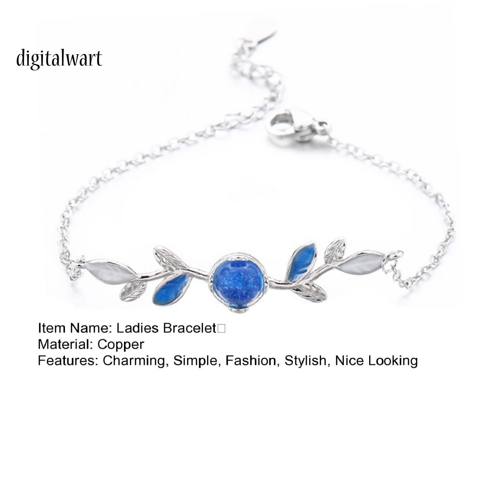 Kỹ Thuật Số| Vòng Đeo Tay Hình Lá Bằng Đồng Đính Đá Zircon Màu Xanh Dương Mặc Mỗi Ngày Cho Nữ