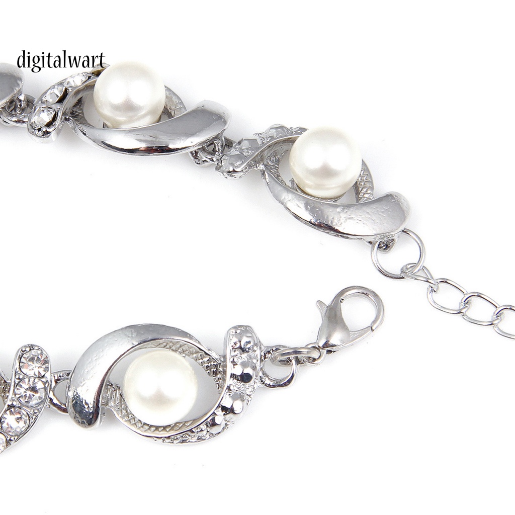 Kỹ Thuật Số| Vòng Tay Mạ Điện Đính Đá Ngọc Trai Giả Sang Trọng Có Thể Điều Chỉnh Cho Nữ