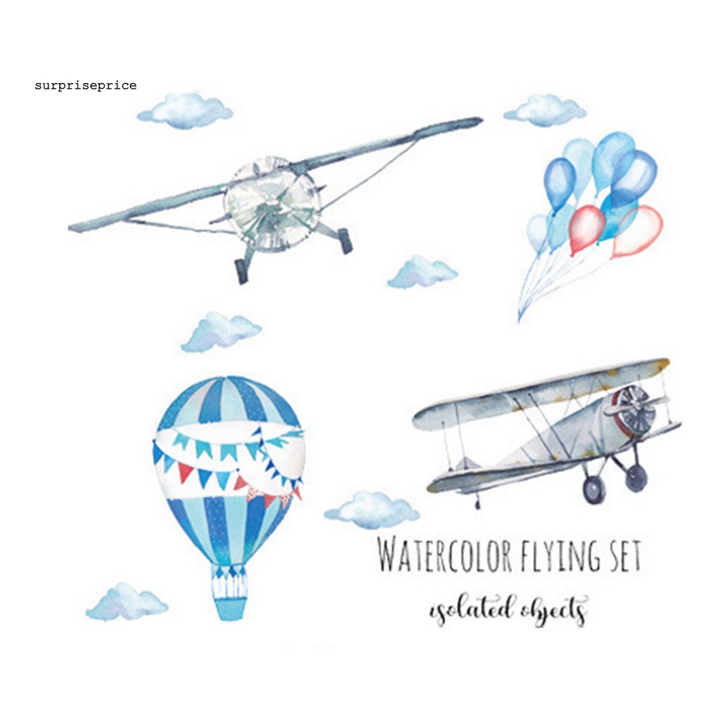 Miếng Dán Tường Trang Trí Hình Máy Bay Màu Nước Vẽ Tay Tháo Được