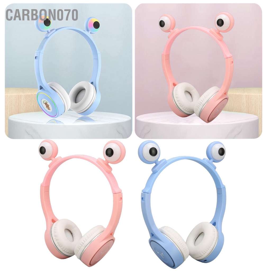 Carbon070 Tai nghe Bluetooth trẻ em hoạt hình đôi mắt to dễ thương cho có micrô đèn LED