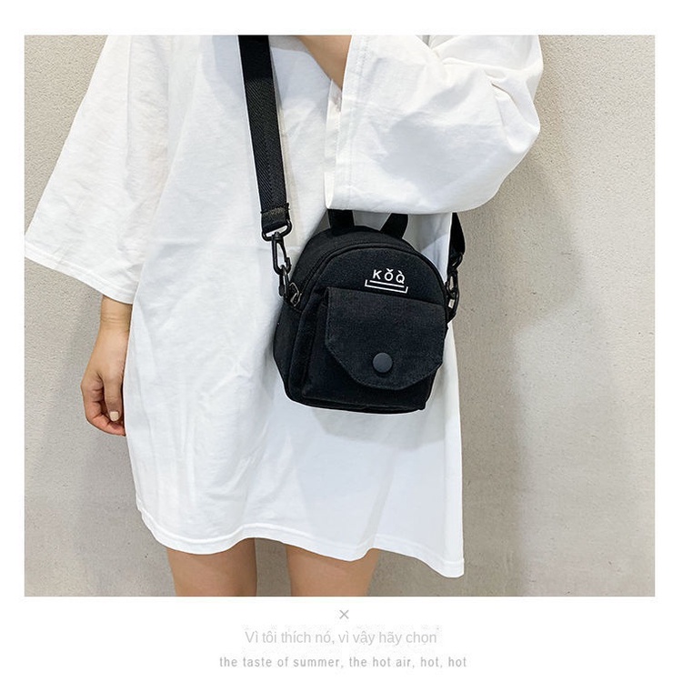 Túi Đeo Chéo Một Bên Vai Bằng Vải Bạt Nhiều Màu Kích Thước Nhỏ Phong Cách Hip Hop Đường Phố Cá Tính Hợp Thời Trang