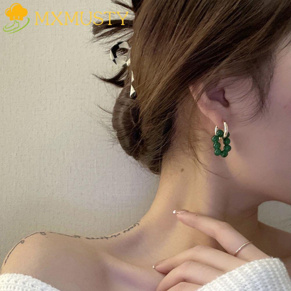 Bông Tai Dạng Vòng Đính Hạt Xanh Lá Phong Cách Cổ Điển Thời Trang Cho Nữ MXMUSTY