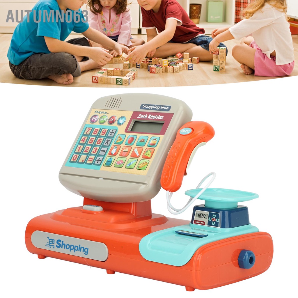 Autumn063 Đồ chơi thu ngân có âm thanh điện tử Máy tính tiền Playset Quà tặng sinh nhật cho trẻ mới biết đi