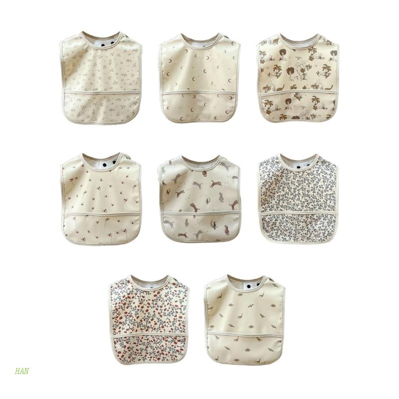 Yếm Ăn Bằng PU Không Tay Họa Tiết Hoạt Hình Có Thể Điều Chỉnh Cho Bé