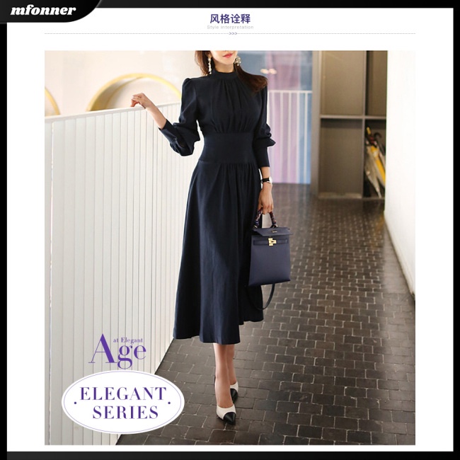 Đầm Dài Tay Cổ Đứng Màu Trơn Thiết Kế Ôm Sát Tôn Dáng Thời Trang Dành Cho Nữ