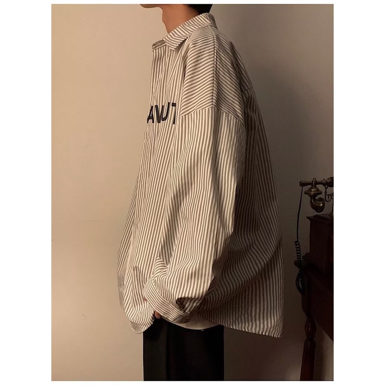 Áo Khoác Sơ Mi Nam Dài Tay Dáng Rộng Họa Tiết Sọc Dọc