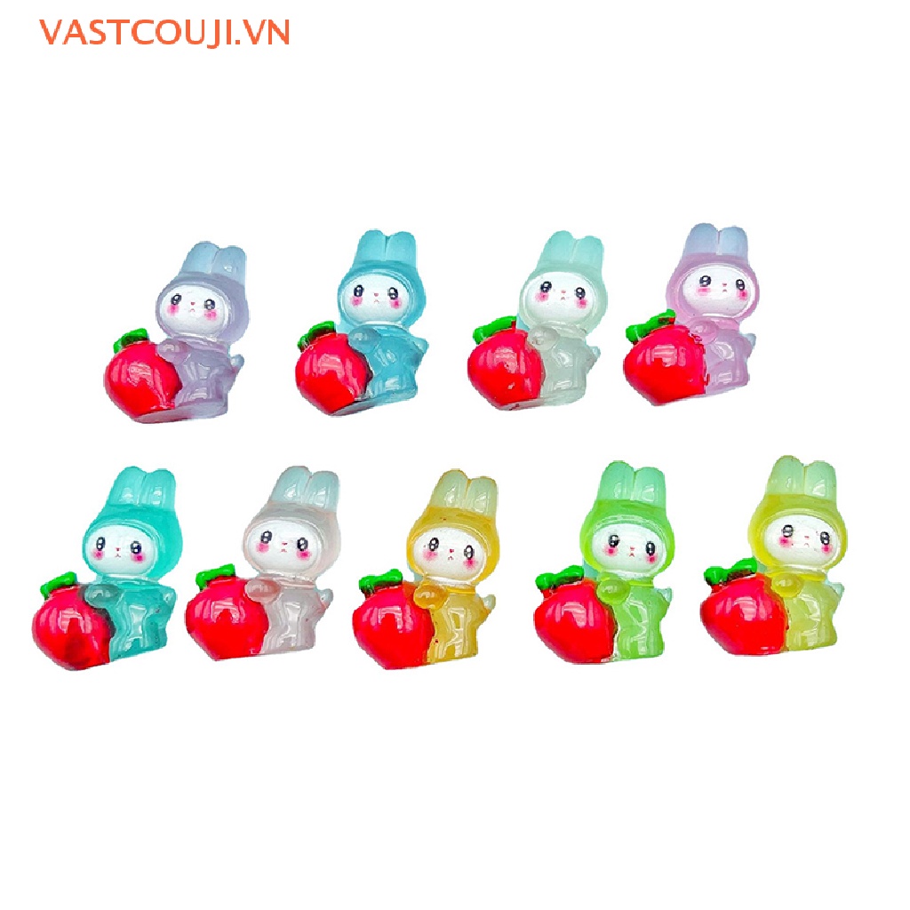Bộ 2 Phụ Kiện Trang Trí Hình Thỏ Bằng Nhựa Resin Màu Dạ Quang DIY