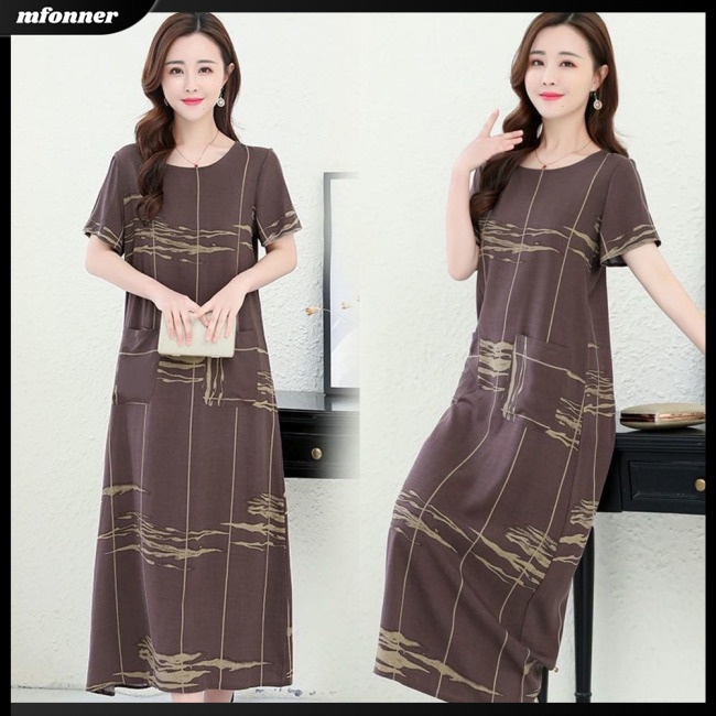 Đầm Lụa Lạnh Tay Ngắn In Họa Tiết Thời Trang Dành Cho Nữ