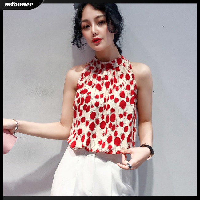 Áo Sơ Mi Chiffon Cổ Tròn Không Tay Thoáng Khí Thân Thiện Với Da In Họa Tiết Hoa Thời Trang Cho Nữ