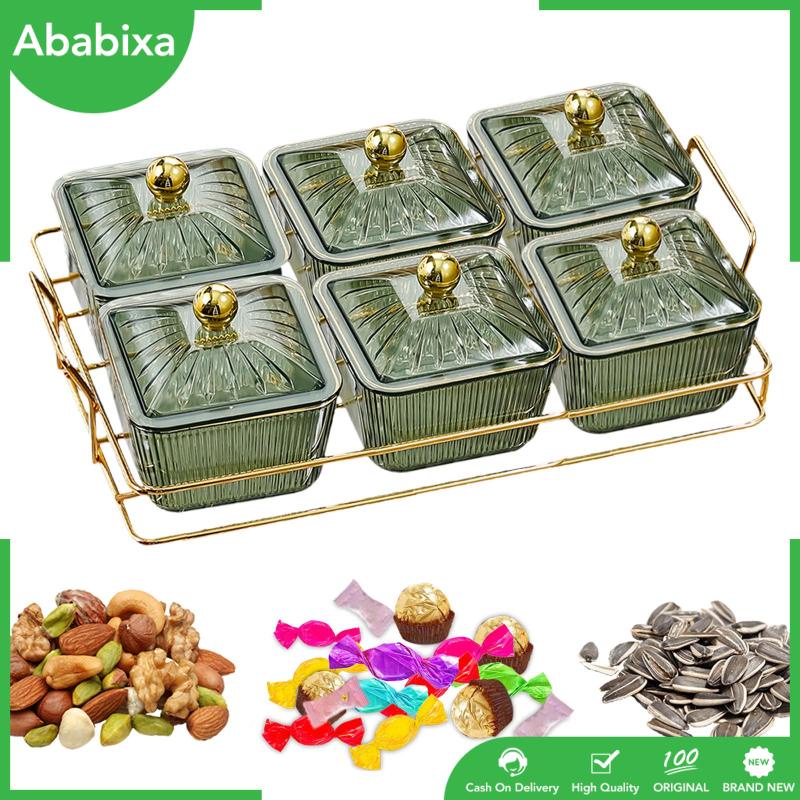 [Ababixa] Khay Phục Vụ Đựng Thức Ăn Khô / Trái Cây / Đồ Ăn Vặt Chia Ngăn Đa Năng Có Nắp Đậy Cho Nhà Ở