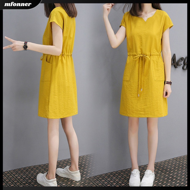 Đầm Tay Ngắn Cổ Chữ V Dáng Rộng Thời Trang Mùa Hè Xinh Xắn Cho Nữ