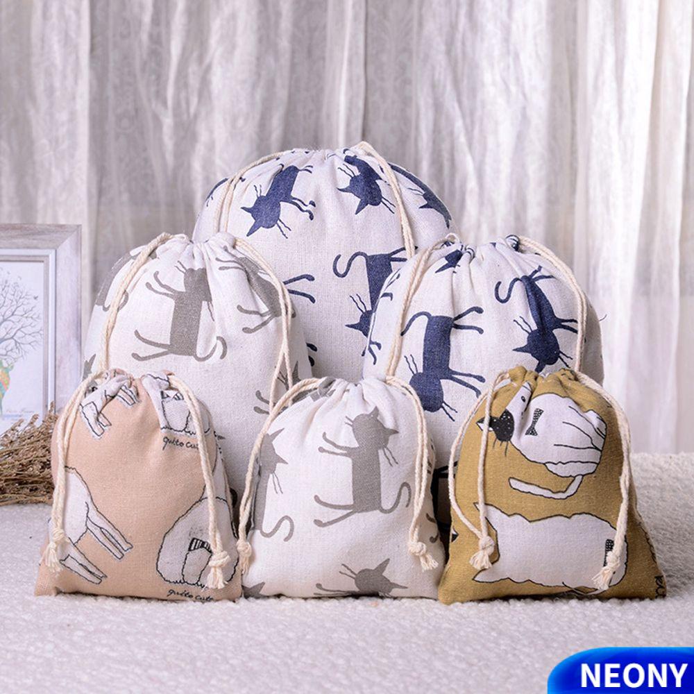 Túi Dây Rút Bằng Vải Lanh Cotton Đựng Tiền Xu / Chìa Khóa In Hình Lạc Đà / Mèo