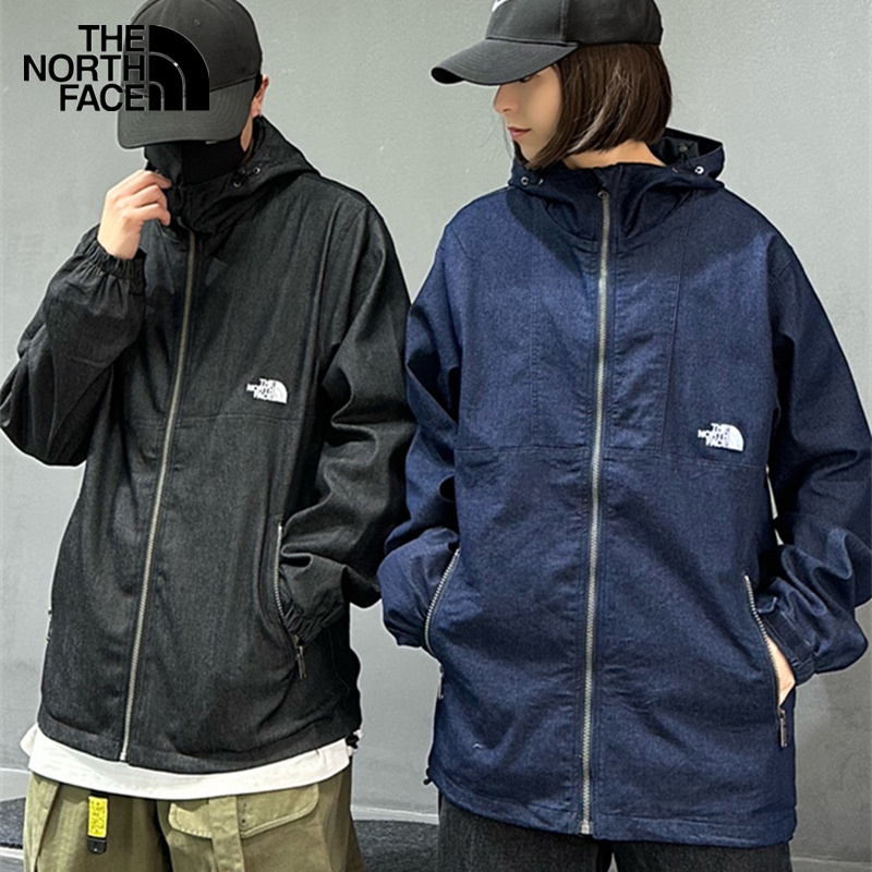 Áo Khoác Gió Denim Có Mũ Trùm Thêu Logo The North Face Cá Tính Cho Các Cặp Đôi