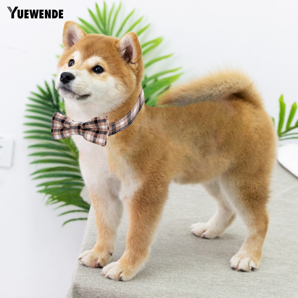 Vòng Cổ Mềm Mại Họa Tiết Sọc Caro Đính Nơ Cho Thú Cưng