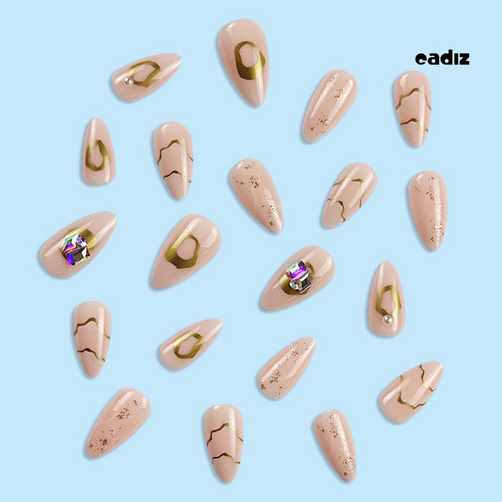 1 Bộ 24 Móng Tay Giả Có Keo Dạng Nhấn Màu Hồng Lấp Lánh Phong Cách Pháp Cho Salon