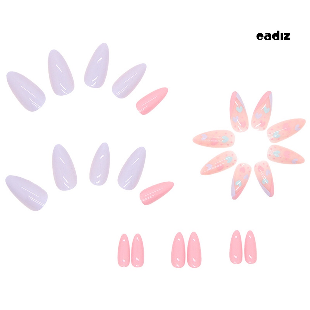 1 Bộ Móng Tay Nối Dài Giả Che Phủ Toàn Diện Kèm Keo Dán Màu Hồng / Tím / Hồng Macaron Trang Trí Móng Nghệ Thuật