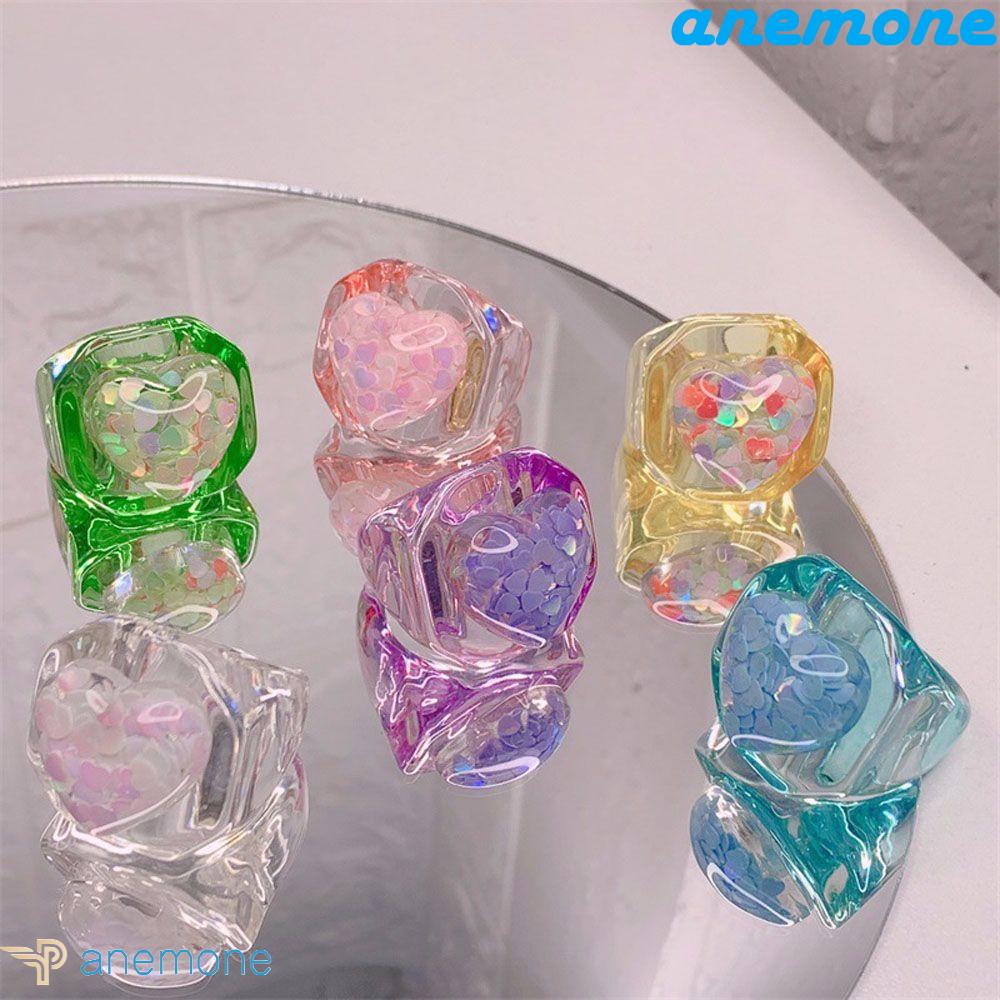 Nhẫn Trong Suốt Hình Trái Tim Phong Cách Hàn Quốc Dành Cho Nữ