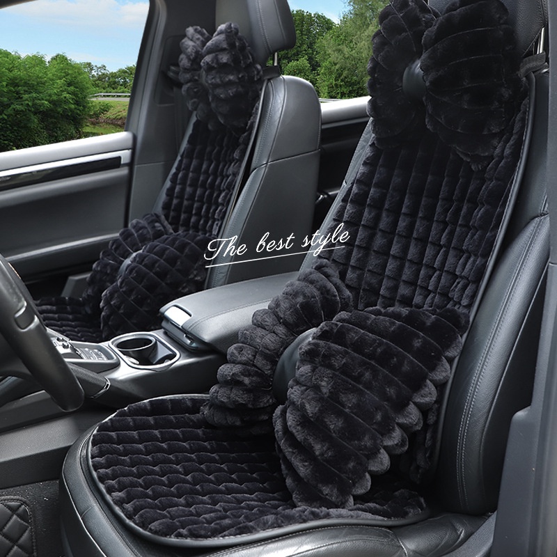Fashion Plush Automotive Headrest Lumbar Pillow Cushion Autumn and Winter Warm Car Seat Cushion Comfortable Car Cushion Four Seasons Universal Car headrests Waist Pillow Car interior accessories