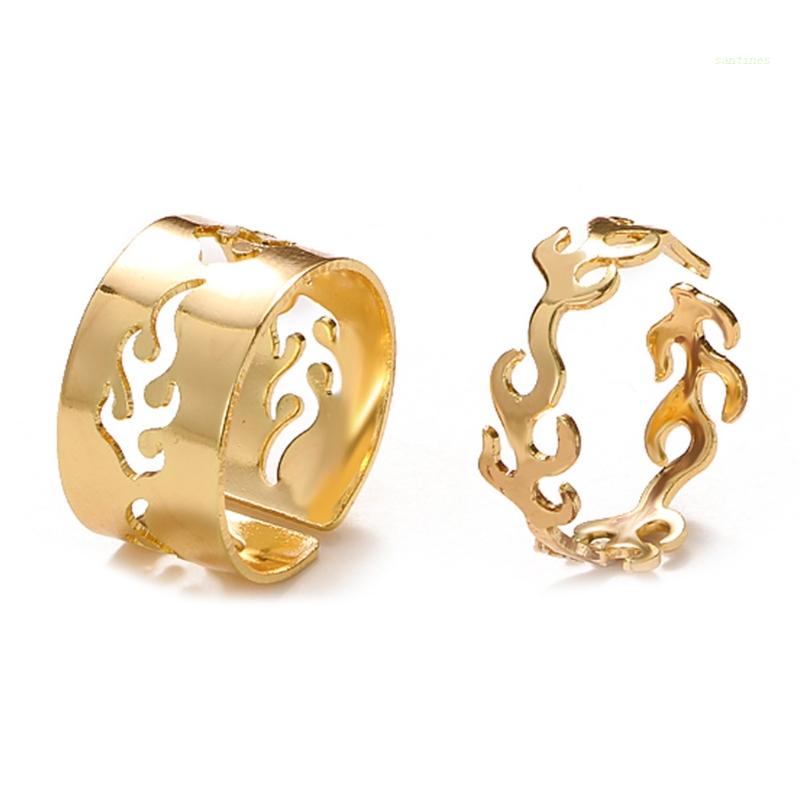 Bộ 2 Nhẫn Hợp Kim Dạng Hở Hình Ngọn Lửa Phong Cách Retro