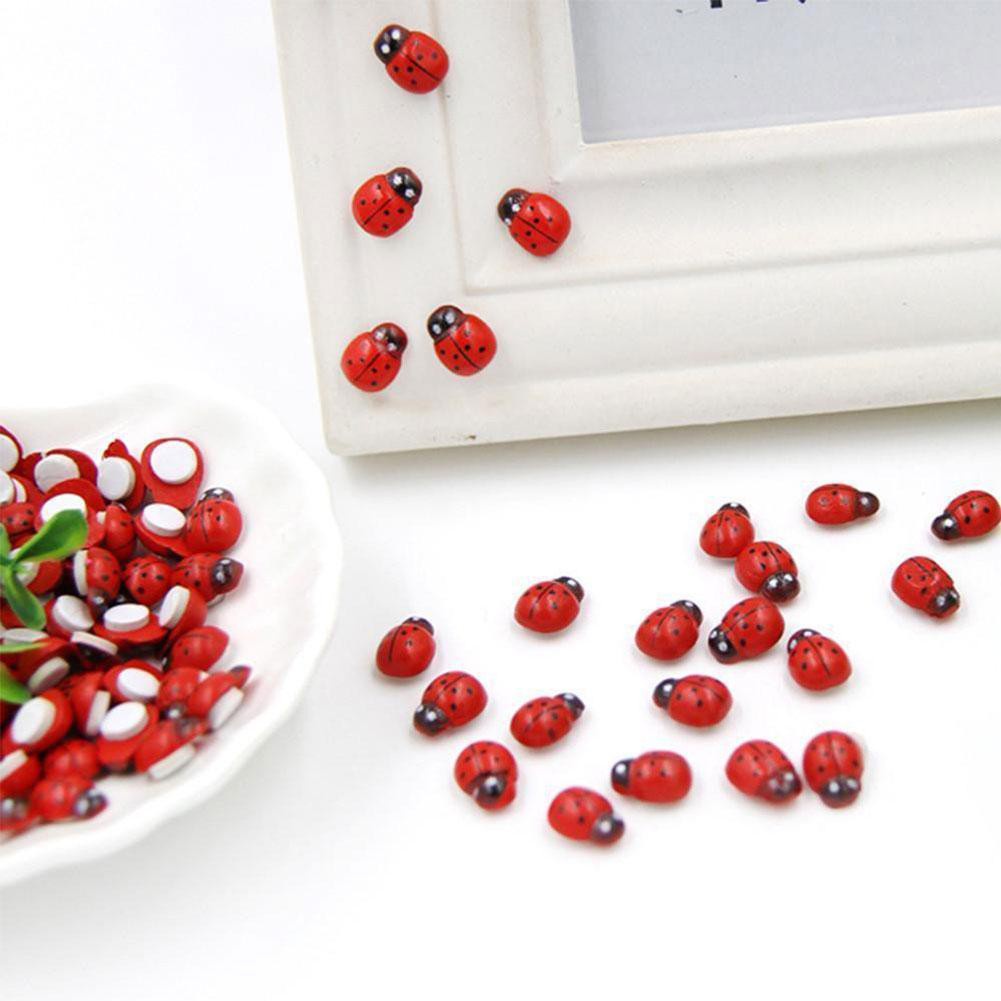 Mô Hình Tiểu Cảnh "Combo 10 bé Bọ Rùa Gỗ Mini" Trang Trí Sen Đá, Sân Vườn/ Chậu Cây, DYI, Terrarium