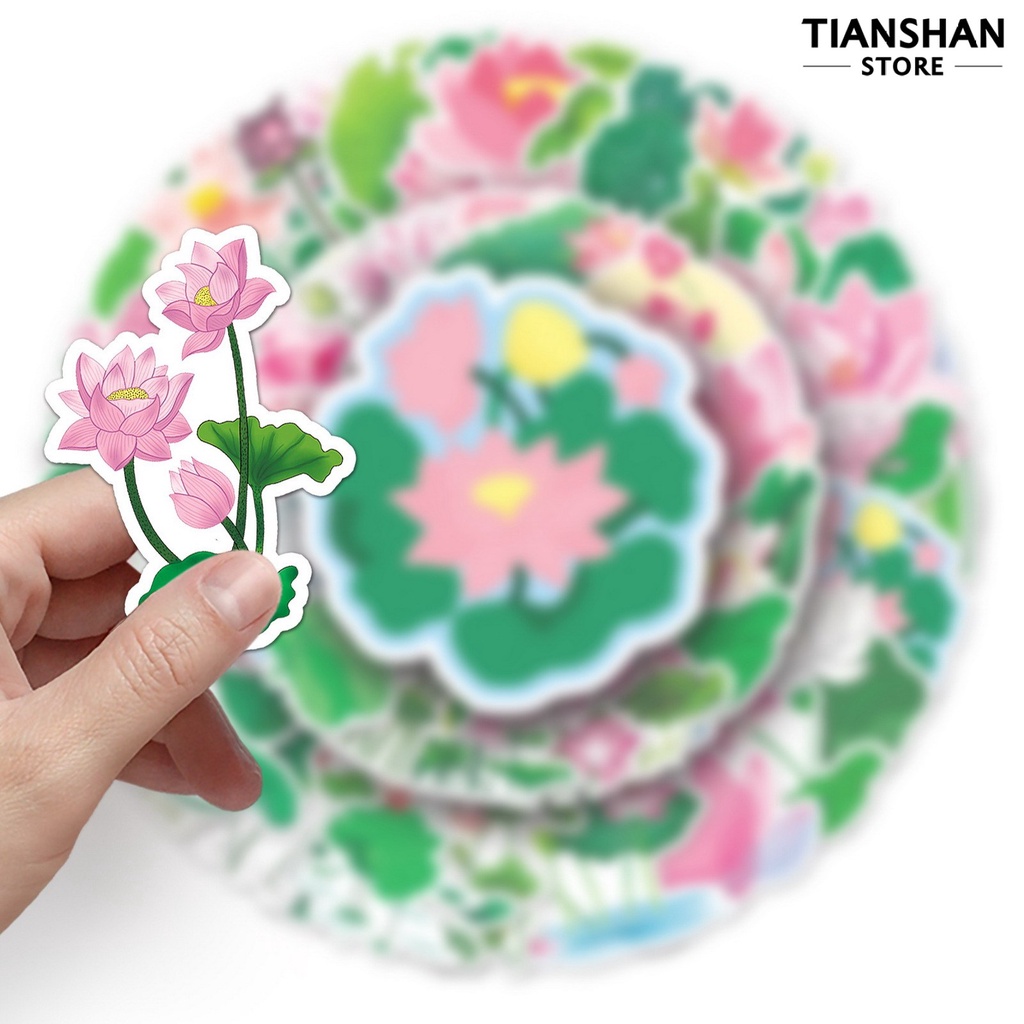 Tianshan Set 50 Miếng Dán Hình Hoa Sen Tự Dính Trang Trí Sổ Tay / Điện Thoại / Laptop / Trường Học