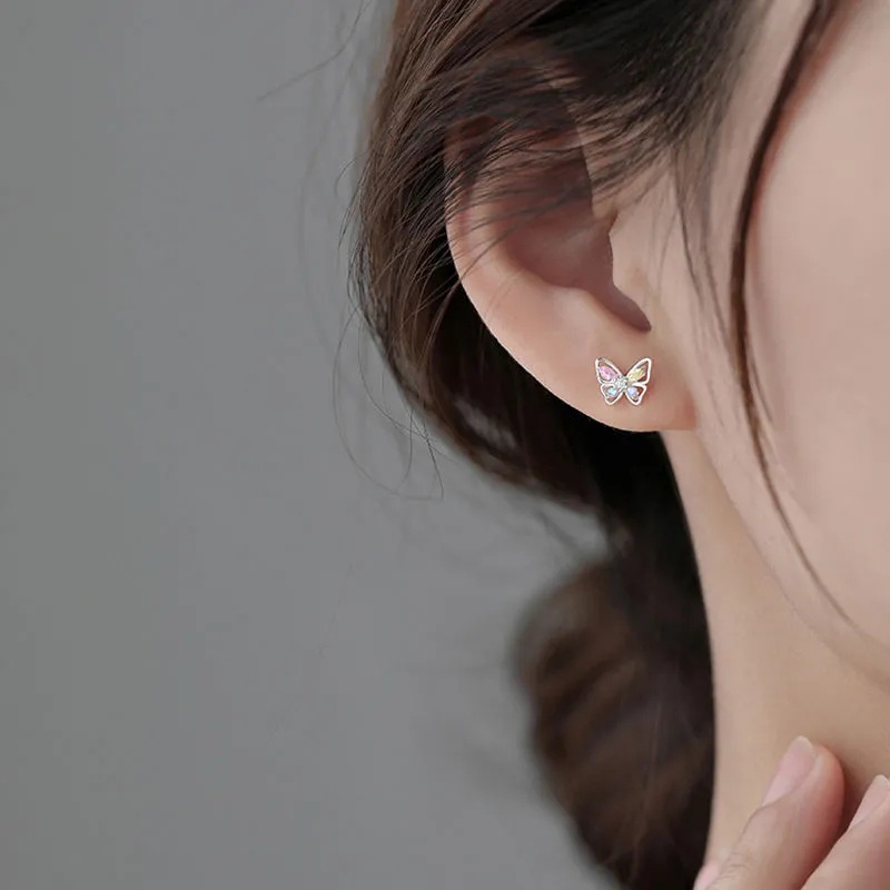 Khuyên Tai Hình Bướm Rỗng Đính Đá Zircon Nhiều Màu Thanh Lịch Lãng Mạn Phong Cách Hàn Quốc Cho Nữ