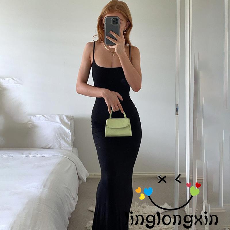 Đầm Hai Dây Dáng Dài Ôm Sát Màu Trơn Thời Trang Mùa Hè ZXY68-Spaghetti