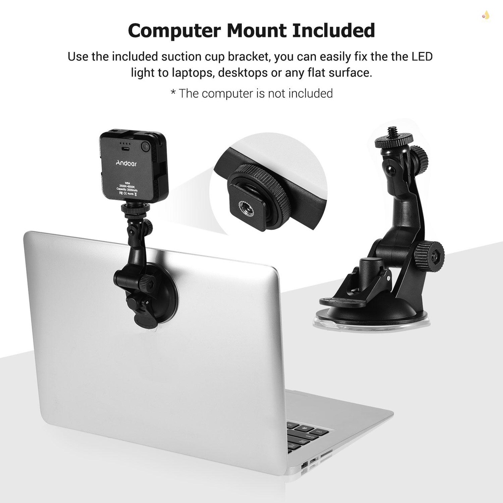 Đèn LED Chiếu Sáng Andoer W64 6W Mini Hai Màu 2500K-6500K 3 Chế Độ Kèm Giá Đỡ Có Thể Sạc Lại Cho Laptop