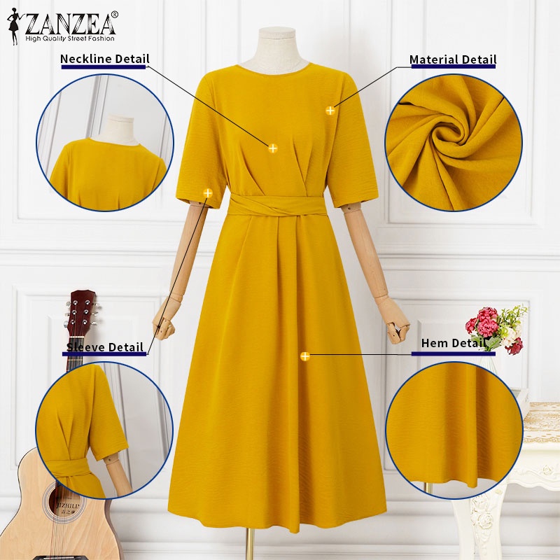 Đầm xếp ly ZANZEA tay ngắn thanh lịch hợp thời trang cho nữ