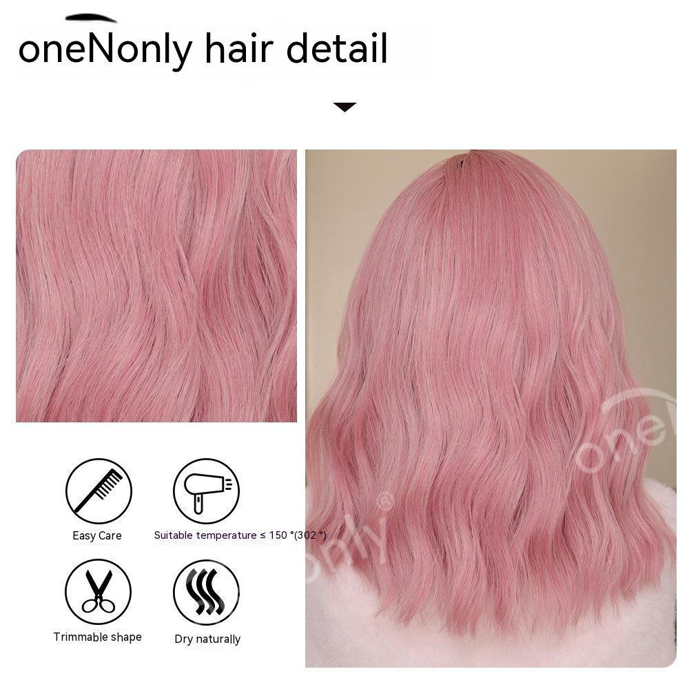Bộ Tóc Giả Ngắn Xoăn Màu Hồng Dễ Thương Phong Cách Harajuku Hàn Quốc