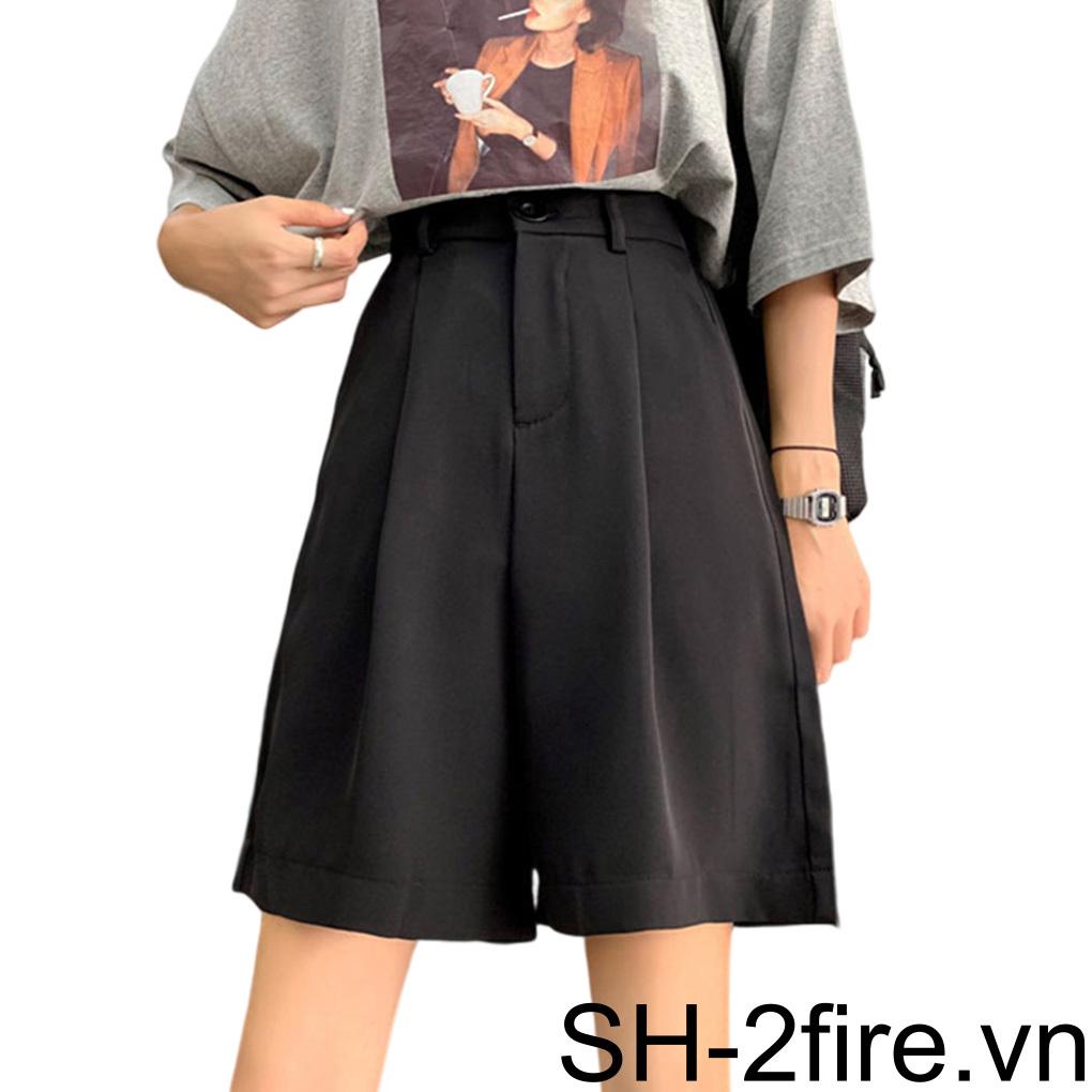 Quần Short Dài Đến Đầu Gối Cài Nút Phong Cách Hàn Quốc Đơn Giản Thời Trang Công Sở Quyến Rũ
