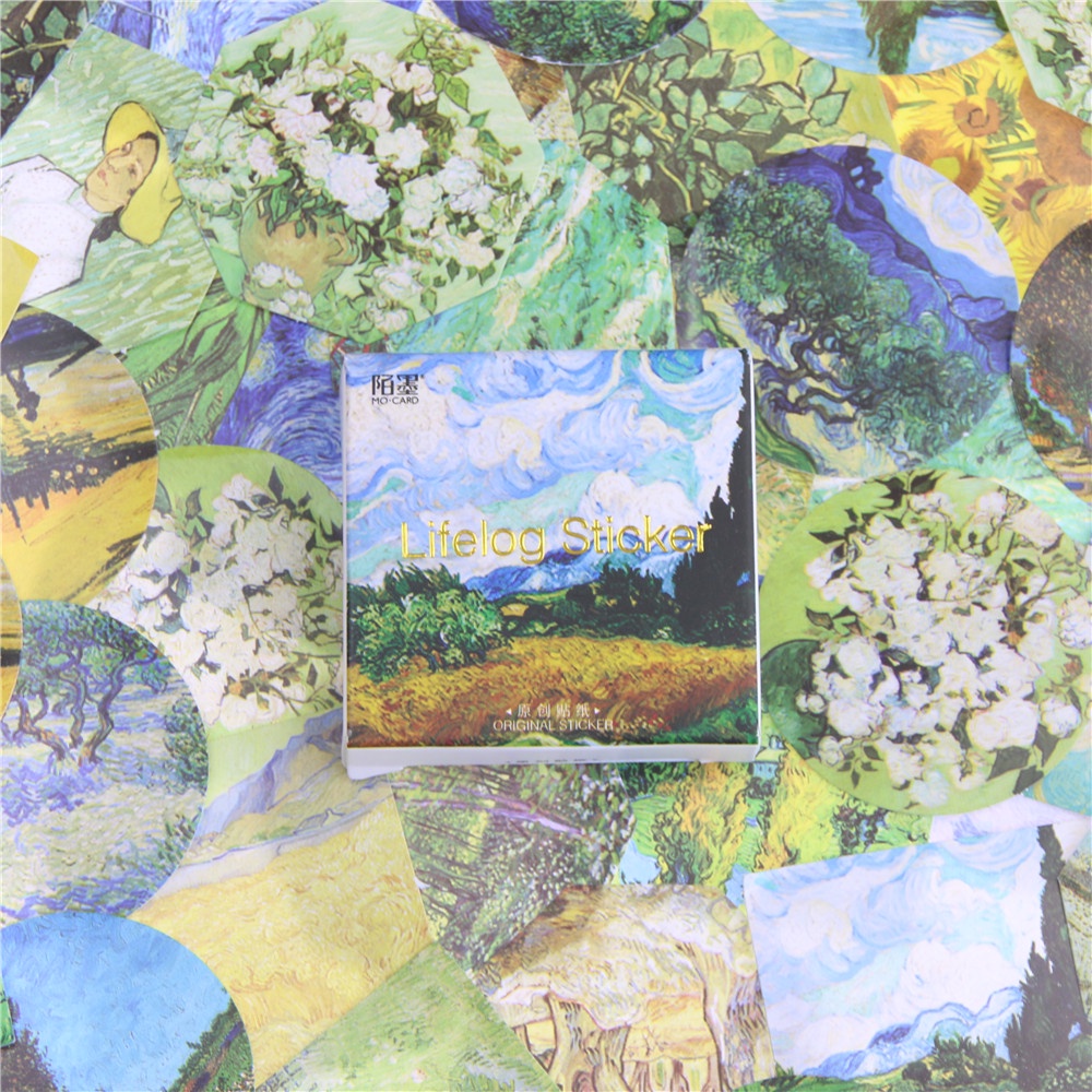 Bộ 45 Sticker Tranh Sơn Dầu Van Gogh Mini Dễ Thương Dùng Để Trang Trí Sổ Tay / Nhật Ký
