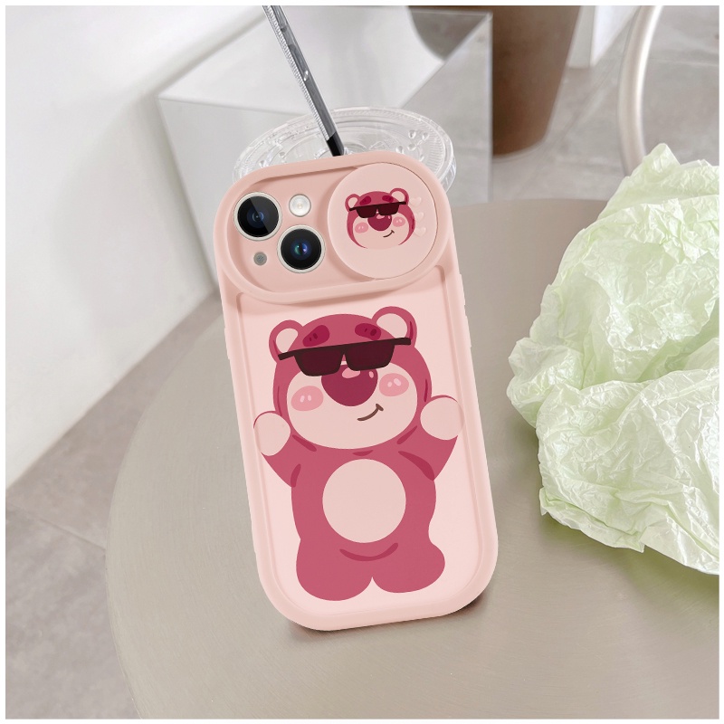 Ốp lưng Gấu dâu tây trượt tròn couple iPhone iPhone 11 12 13 14 Pro Max 8 7 6s Plus X Xs Max Se 2020 13 12 11 Điện Thoại Case