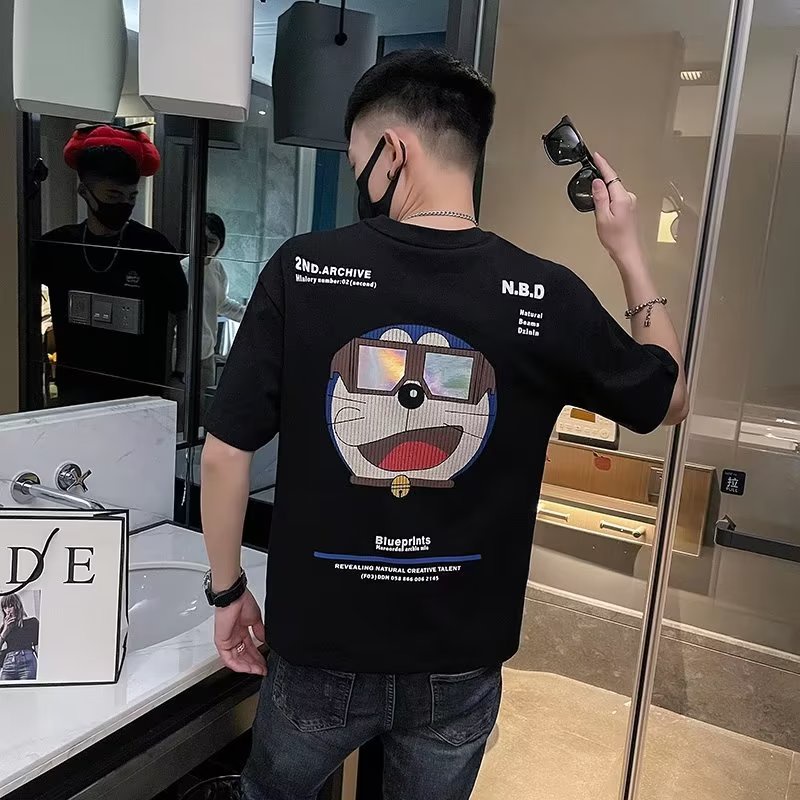 Áo Thun Cotton Tay Ngắn Cổ Tròn In Họa Tiết Hoạt Hình Thời Trang Mùa Hè Cho Nam