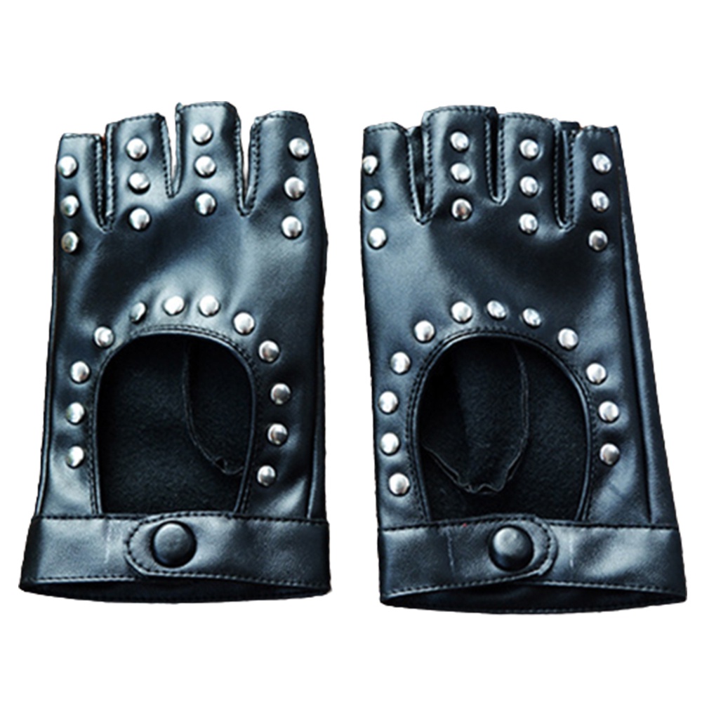 Găng Tay Da PU Hở Ngón Đính Đinh Tán Phong Cách Punk Quyến Rũ Thoải Mái Khi Biểu Diễn Nhảy Múa Cho Nữ