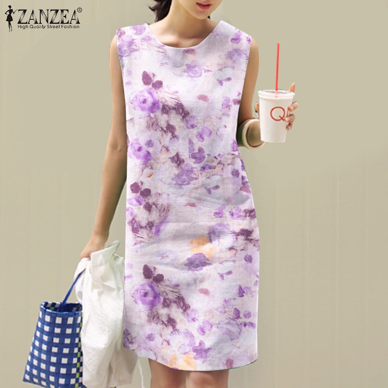 Zanzea Đầm ôm Cộc Tay Cổ Tròn Xẻ Tà Thời Trang Hàn