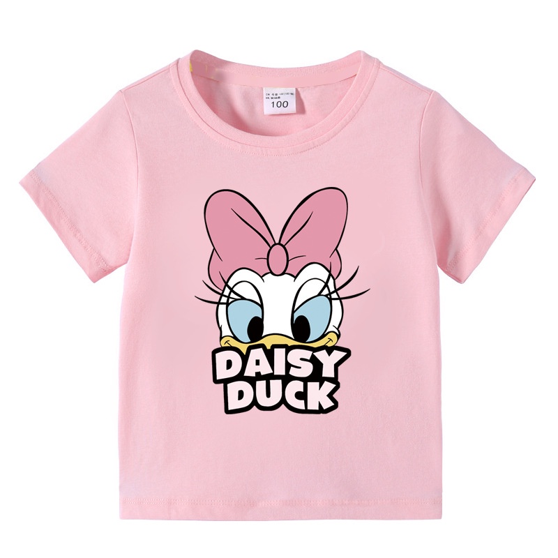 Áo Thun Cotton Ngắn Tay Họa Tiết Vịt Daisy Hoạt Hình Đáng Yêu Dành Cho Bé Gái